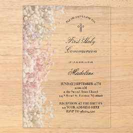 Baby's Breath flowers First Communion Acryleinladungen