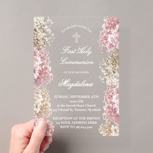 Baby's Breath flowers |First Communion Acryleinladungen (Insitu (Handheld))