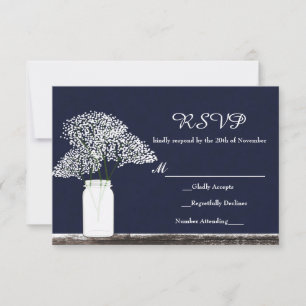 Baby's Breath in Mason Jar Rustikalisches Antwortk RSVP Karte