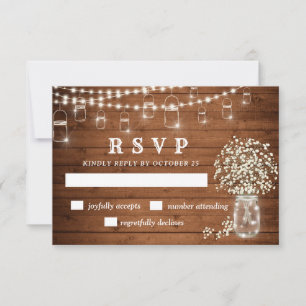 Baby's Breath-Mason-Glas-Rustikal-RSVP-Karte RSVP Karte