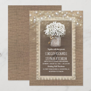 Baby's Breath Mason Glas Rustikale Jute Spitze Hoc Einladung