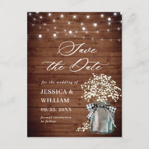 Baby's Breath Mason Jar Hochzeit Save the Date Postkarte