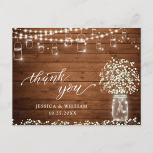 Baby's Breath Mason Jar Lichter Rustikale Danke Postkarte
