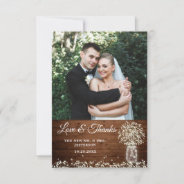 Baby's Breath Mason Jar Wood Foto von Thank You Ca Dankeskarte