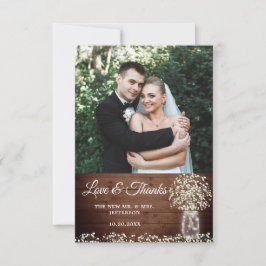 Baby's Breath Mason Jar Wood Foto von Thank You Ca Dankeskarte