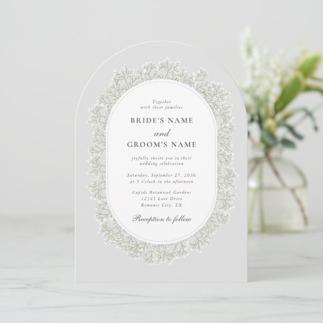 Baby's Breath Monogram Gypsophila Floral Wedding Einladung (Stehend Vorderseite)