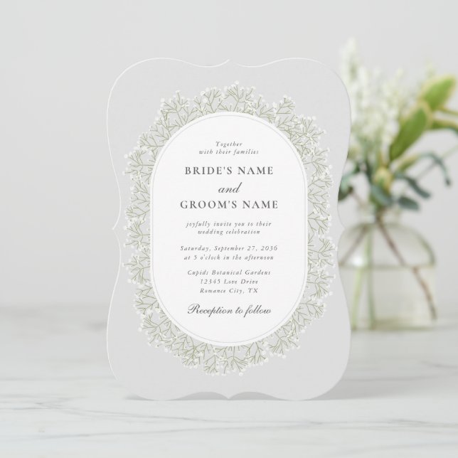 Baby's Breath Monogram Gypsophila Floral Wedding Einladung (Stehend Vorderseite)