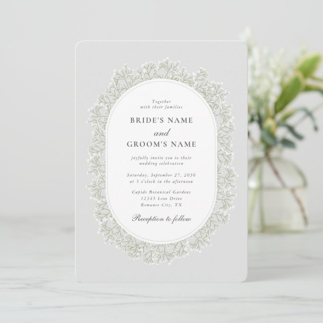 Baby's Breath Monogram Gypsophila Floral Wedding Einladung (Stehend Vorderseite)