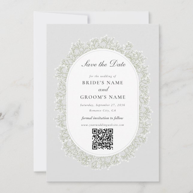 Baby's Breath Monogram Gypsophila Floral Wedding Save The Date (Vorderseite)