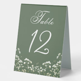 Baby's Breath on Sage Green Table Number Sign Tischaufsteller