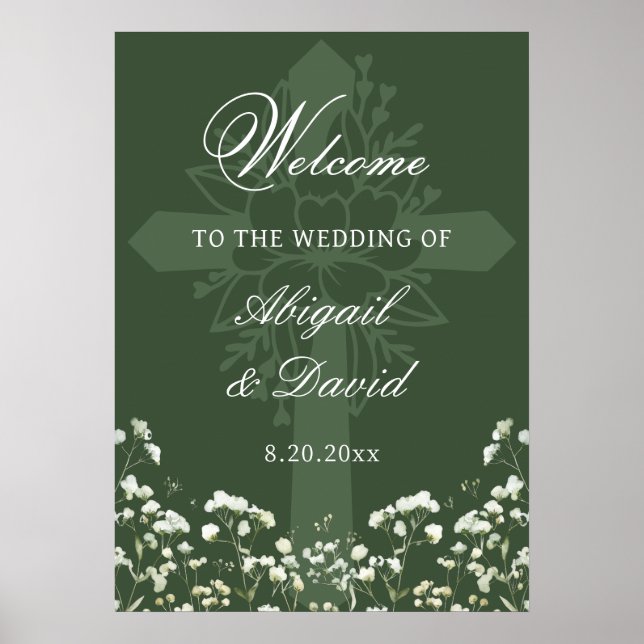 Baby's Breath Sage Green Religious Wedding Welcome Poster (Vorne)