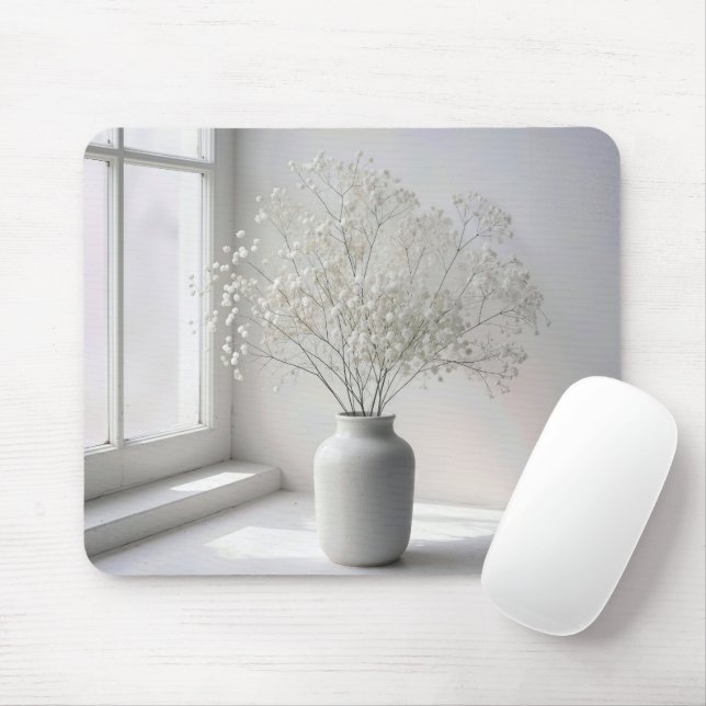 Baby's Breath-Sträußchen in weißer Vase Mousepad (Mit Mouse)