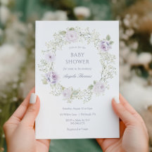Baby's Breath und lila Rosen Baby Shower-Einladung