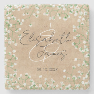 Baby's Breath Watercolor Flowers Rustic Wedding Steinuntersetzer