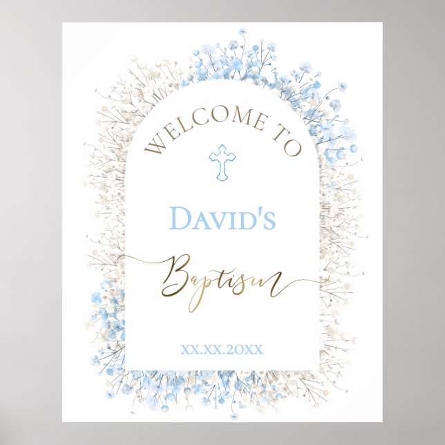 Baby's Breath white blue Baptism welcome  Poster (Vorne)