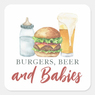 Babys, Burger und Bier Baby Shower  Quadratischer Aufkleber