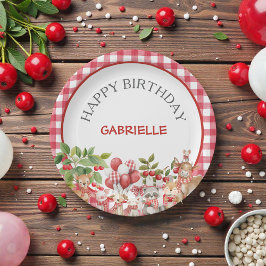 Baby's Cherry First Red Gingham Birthday Pappteller