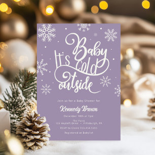 Baby's Cold Out Lila Snowflake Baby Shower Einladung
