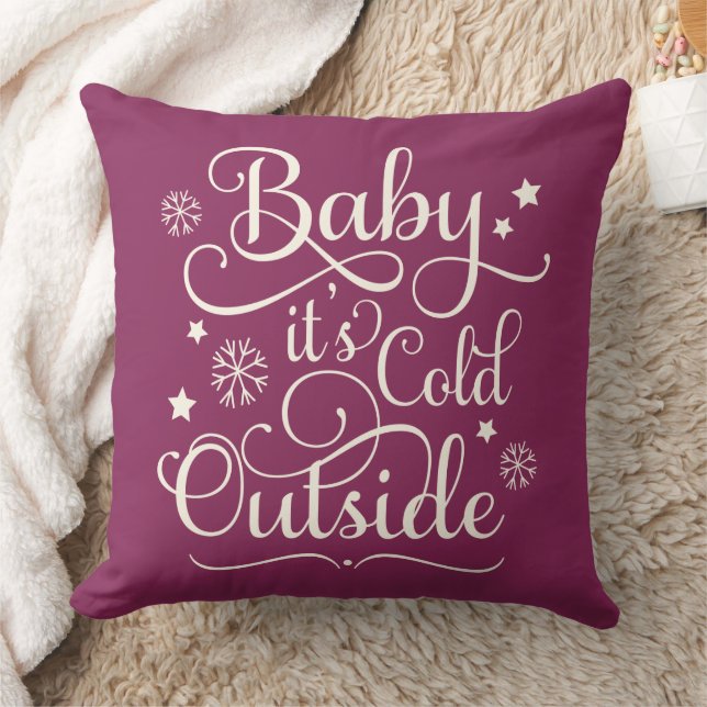 Baby's Cold Outdoor Berry Red Script Holiday Kissen (Decke)