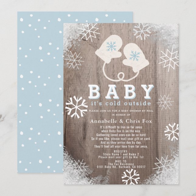 Baby's Cold Outdoor Blue Dusche by Mail Einladung (Vorne/Hinten)