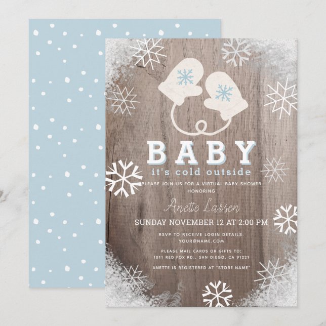 Baby's Cold Outdoor Blue Virtual Baby Dusche Einladung (Vorne/Hinten)