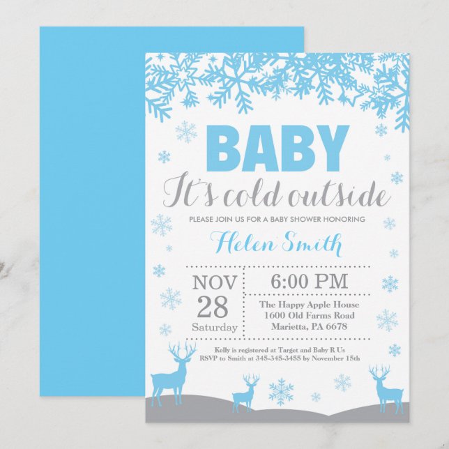 Baby's Cold Outdoor Deer Boy Baby Shower Einladung (Vorne/Hinten)