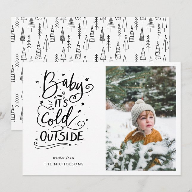 Baby's Cold Outdoor Handgeschriebenes Script-Foto Einladung (Vorne/Hinten)