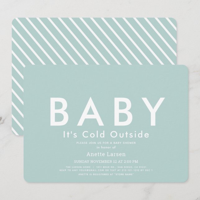 Baby's Cold Outdoor Minimalistisch Blue Baby Dusch Einladung (Vorne/Hinten)
