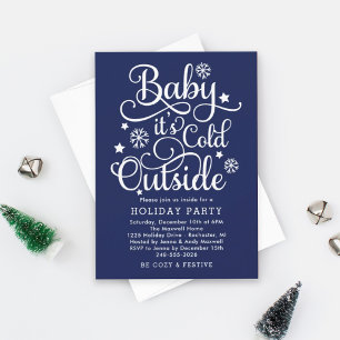 Baby's Cold Outdoor Navy Blue Holiday Party Einladung