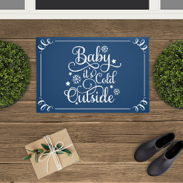 Baby's Cold Outdoor Navy Blue Script Holiday Fußmatte