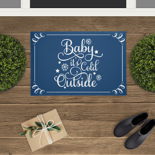 Baby's Cold Outdoor Navy Blue Script Holiday Fußmatte