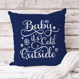 Baby's Cold Outdoor Navy Blue Script Holiday Kissen