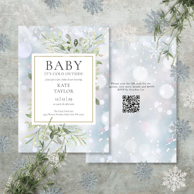 Baby's Cold Outdoor QR Code Winter Baby Shower Einladung (Baby Its Cold Outside QR Code Winter Baby Shower Invitation)