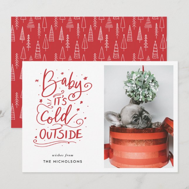Baby's Cold Outdoor Red Script Foto Einladung (Vorne/Hinten)