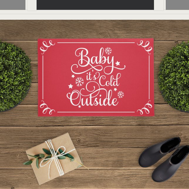 Baby's Cold Outdoor Red Script Holiday Fußmatte (Von Creator hochgeladen)