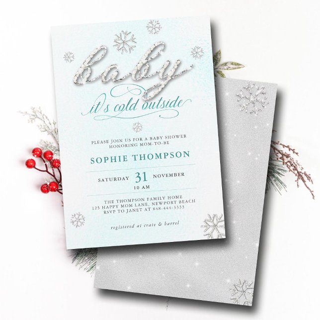 Baby's Cold Outdoor Rhinestones Glitzer Dusche Einladung (baby its cold outside neutral baby shower invitation rhinestones snowflakes winter wonderland white)