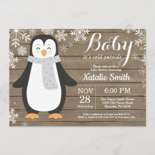 Baby's Cold Outdoor Rustic Pinguin Baby Dusche Einladung