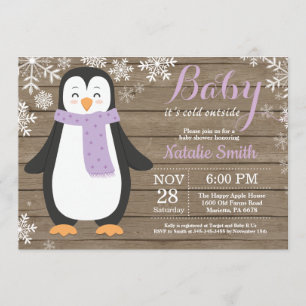 Baby's Cold Outdoor Rustic Pinguin Baby Dusche Einladung