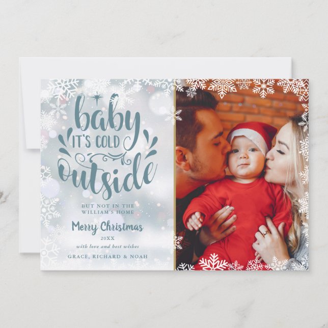 Baby's Cold Outdoor Snowflakes Foto Weihnachten (Vorderseite)