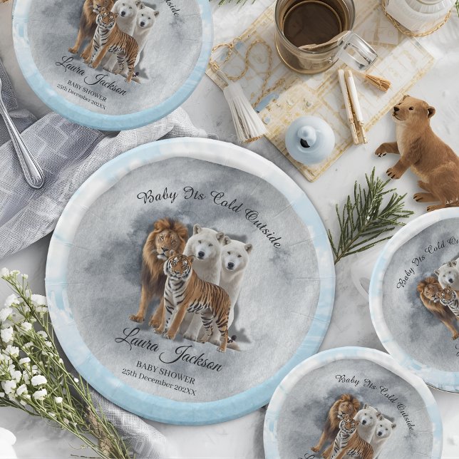 Baby's Cold Outdoor Winter Animals Babydusche Pappteller (Von Creator hochgeladen)