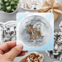 Baby's Cold Outdoor Winter Animals Babydusche Quadratischer Aufkleber