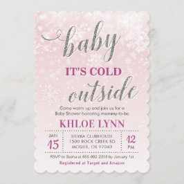 Baby's Cold Outdoor Winter Baby Dusche Pink Girl Einladung
