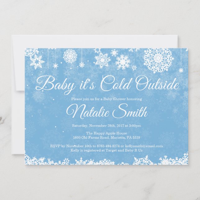 Baby's Cold Outdoor Winter Blue Boy Baby Dusche Einladung (Vorderseite)