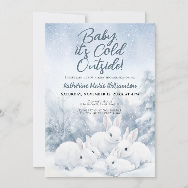 Baby's Cold Outdoor Winter Bunnies Babydusche Einladung (Vorderseite)