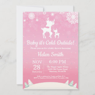 Baby's Cold Outdoor Winter Deer Girl Babydusche Einladung