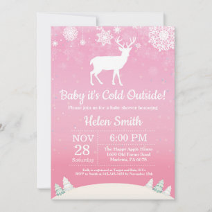 Baby's Cold Outdoor Winter Deer Girl Babydusche Einladung