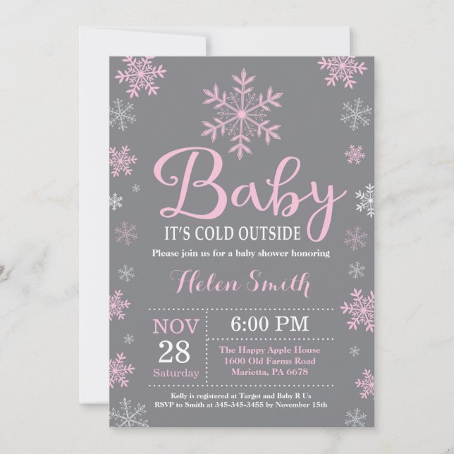 Baby's Cold Outdoor Winter Girl Babydusche Einladung (Vorderseite)