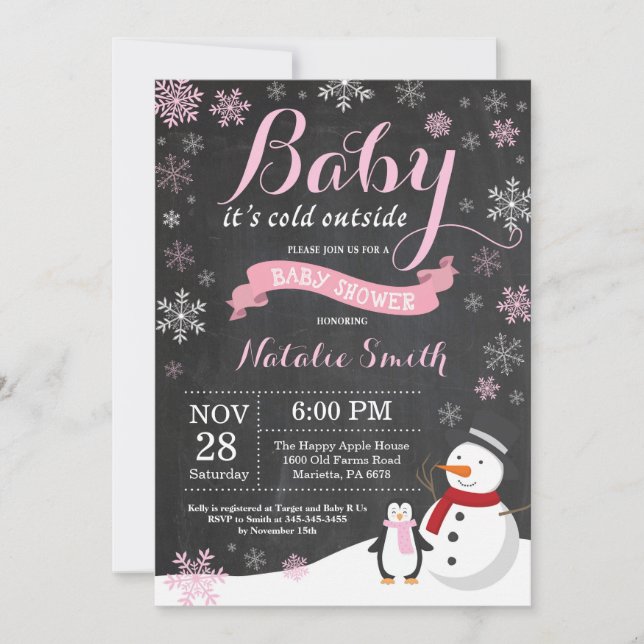 Baby's Cold Outdoor Winter Girl Babydusche Einladung (Vorderseite)