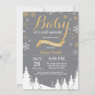 Baby's Cold Outdoor Winter Gold Baby Dusche Einladung