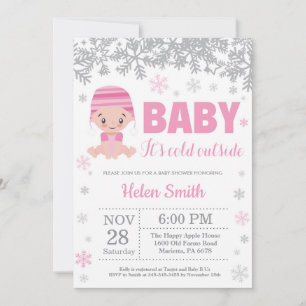 Baby's Cold Outdoor Winter Pink Girl Babydusche Einladung